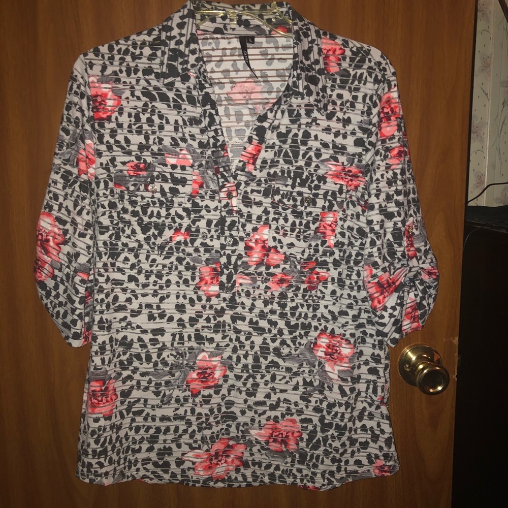 Animal print blouse with floral design size L